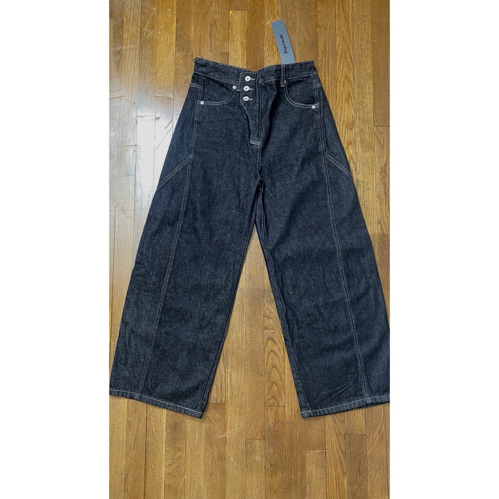Womens Black Jeans Wide-Leg Baggy Buttons XL 32x28 Skate Grunge Punk Streetwear